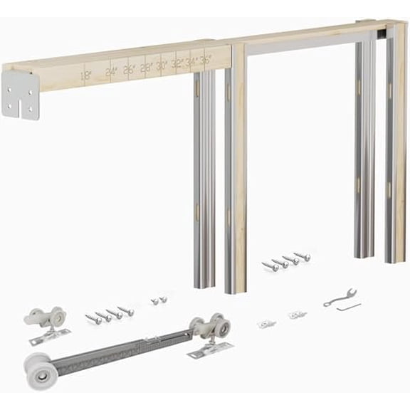 Single Pocket Door Frame Kit with Hardware & Soft Close, Sliding Smoothly and Quietly, Easy to Install Hidden Door Kit, for 18-36 Wx80 H Doors, 2x4 Studs Pocket Doors Hardware for Bathroom or Bedroom
