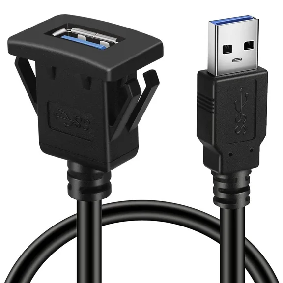 Batige Square Single Port Usb 3.0 Panel Flush Mount Extension Cable With 3Ft