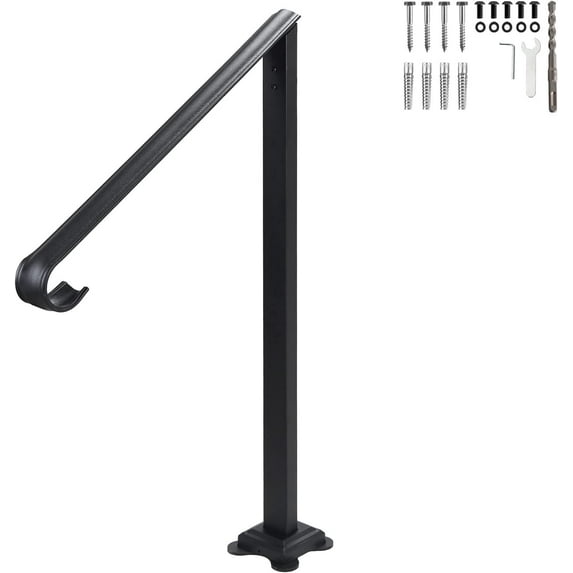 Single Post Handrail Fits 1 or 2 Steps, Real Iron Metal Material ...