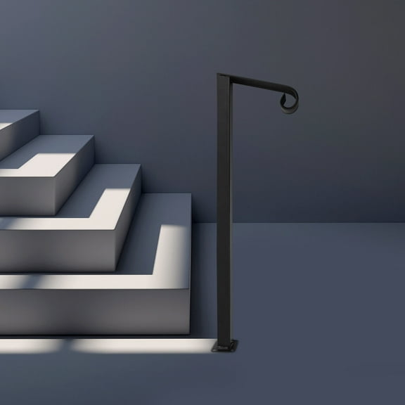 Single Post Handrail Stairs Railing Handrail Fits 1 or 2 Steps Handrail Metal Black