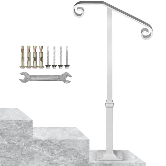 Single Post Handrail White Wrought Iron Post Mount Step Grab Supports Fits 1 or 2 Steps Grab Rail Single Post Railing