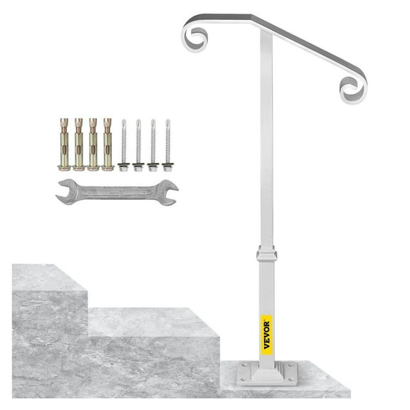 Single Post Handrail White Wrought Iron Post Mount Step Grab Supports Fits 1 or 2 Steps Grab Rail Single Post Railing