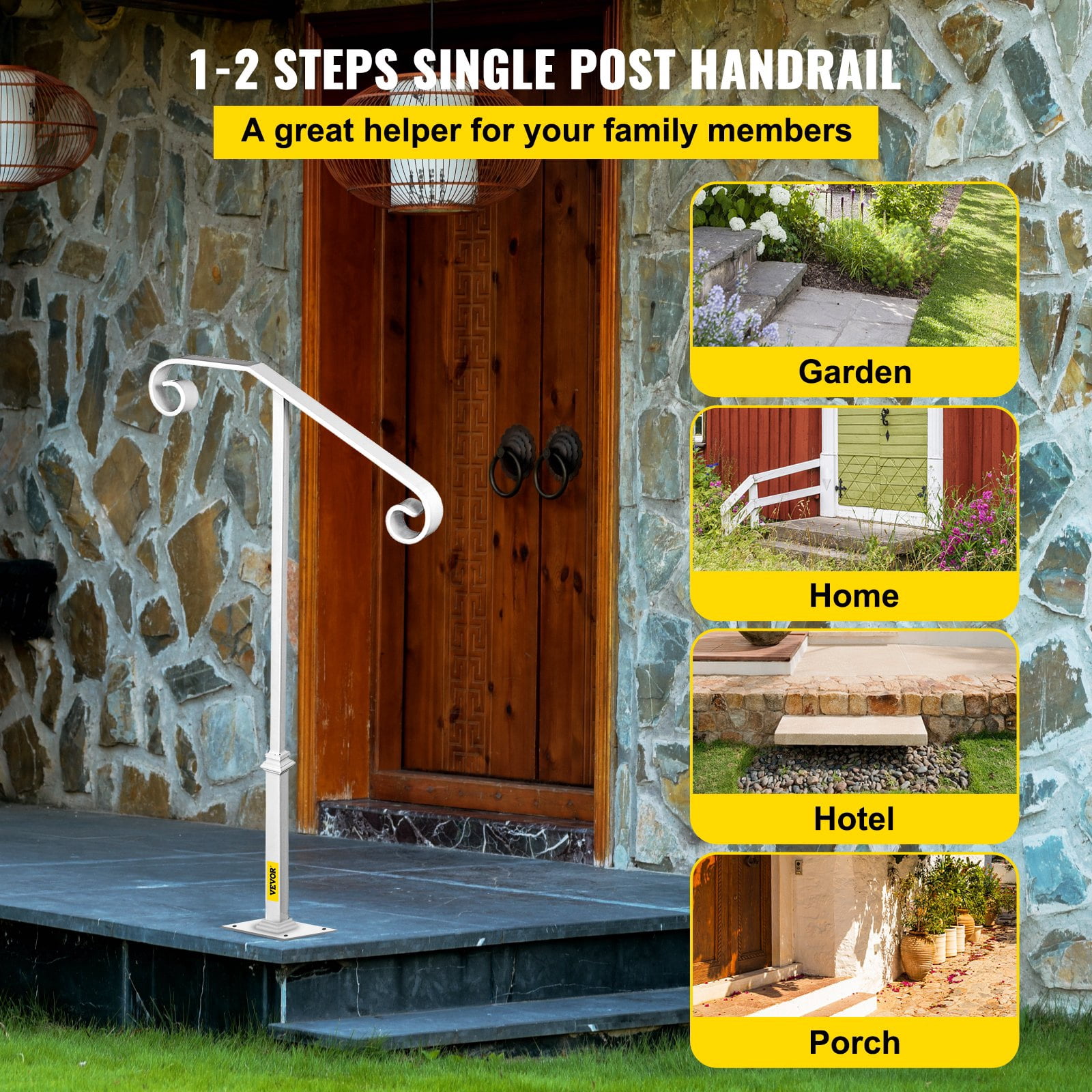 Single Post Handrail White Wrought Iron Post Mount Step Grab Supports ...