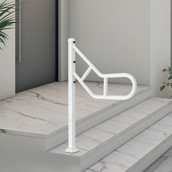 Single Post Handrail for Outdoor 1-2 Steps, 23.3" L X 36" H Metal Floor Mounted Stair Railing U-Shaped Safety Grab Bar for Garage Porch