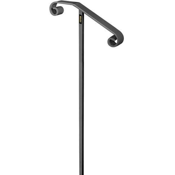 Single Post Wrought Iron Handrail - Ground Mount Grab Rail for 1-2 Steps, Durable Gray Step Support (Indoor/Outdoor Use)