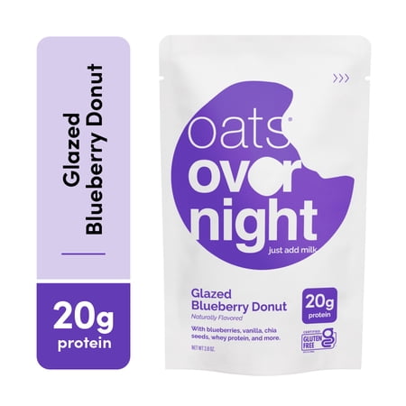 Oats Overnight Glazed Blueberry Donut, High-Protein Overnight Oatmeal Shake, 2.8 oz, 1 pouch