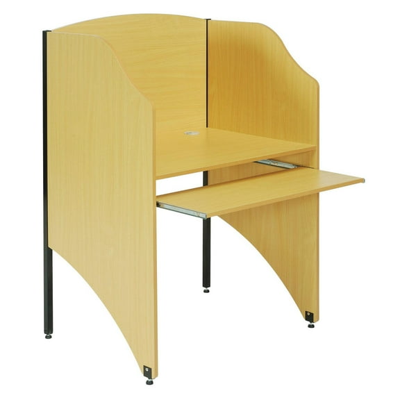Single Privacy Study Carrel, Teak, 32-3/4"W x 24-1/2"D x 48"H