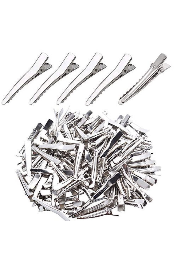 Single Prong Alligator Hairpins,100 Pieces Silver Metal Curl Crocodile Hair Clips Teeth Bows Holders Accessories for Hair Care Salon Woman Girl DIY Craft, 34mm