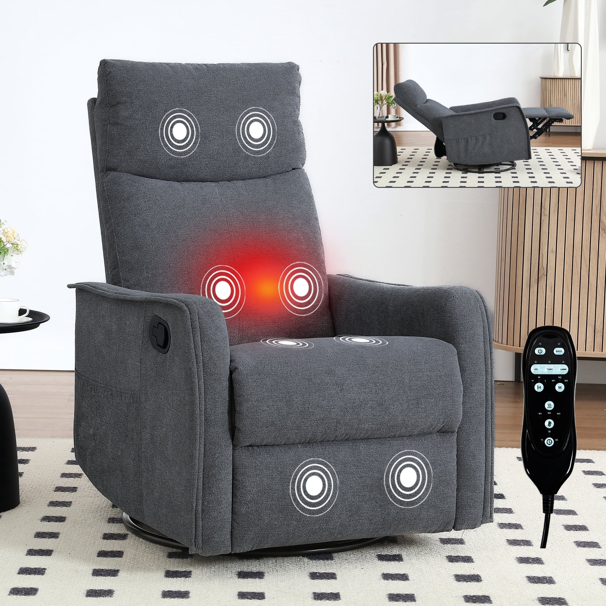 Segmart 360° Swivel & Rocker Recliner Chair with Massage & Lumbar Heat- Manual Recliner, Fabric Lounge Chair for Living Room