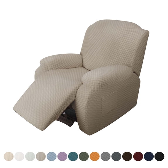 Single Recliner Cover 4-Pieces Stretch Sofa Recliner Nonslip Furniture Protector-Khaki