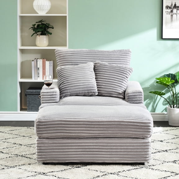 Single Reclining Sofa Bed with Corduroy Fabric and 2 Pillows / Convenient for Sitting, Reclining or Lying