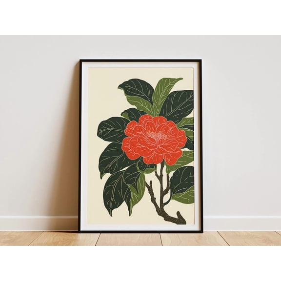Single Red Flower Stem Botanical Poster Unframed Paper Print