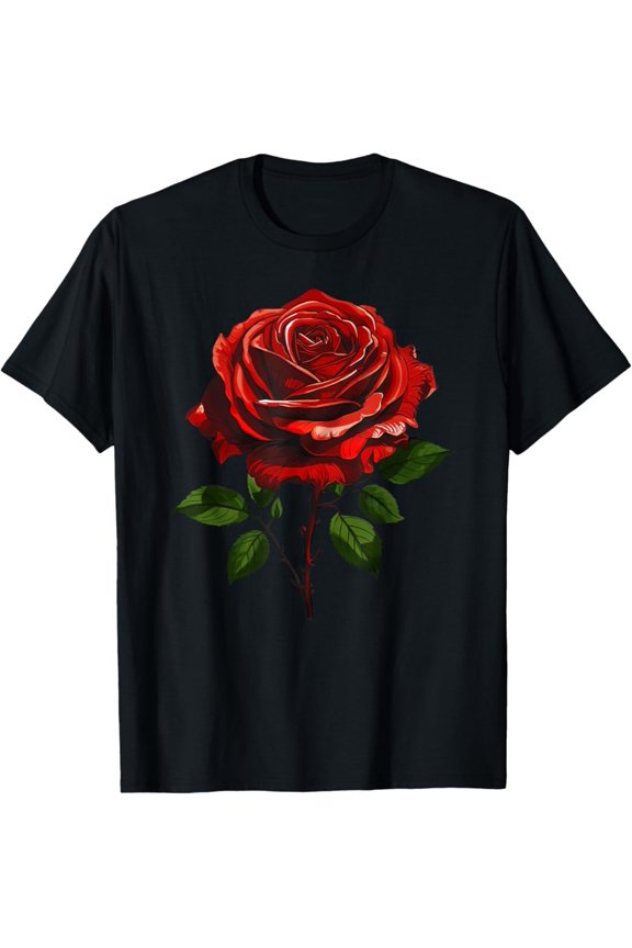 Single Red Rose Flower T-Shirt, F611 Tshirt All Size S-5XL