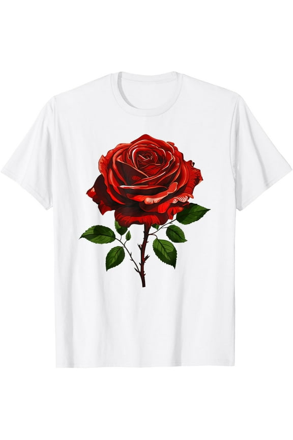 Single Red Rose Flower T-ShirtMen's and women's pure cotton short-sleeved shirts
