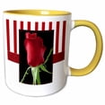 thumbnail image 1 of 3drose, Single Red Rose on Black with Red and White Striped Background, 11oz Two-tone Yellow Mug, 1 of 6