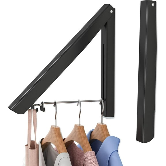 Single Retractable Clothes Drying Rack, Wall Mounted Foldable Laundry Hanger for Small Spaces, Small Collapsible Folding Garment Racks, Coat Hanger Dorm Accessories (Black) Brand