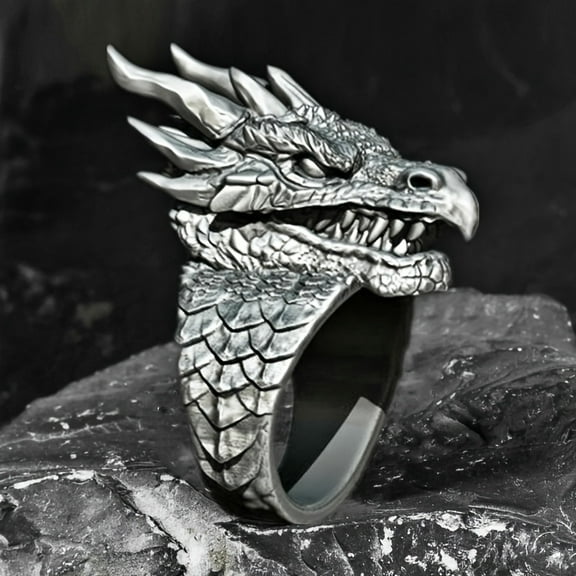 Single Ring Men'S Fashion Alloy Dragon Ring, Gothic Punk Rock, Overbearing Fierce, for Daily Occasion, Party Occasion, Valentine'S Day, Beer, Halloween Gift,10