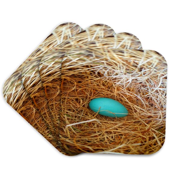 3drose, Single Robins Egg Bird Nest, Set of 4 Coasters - Soft