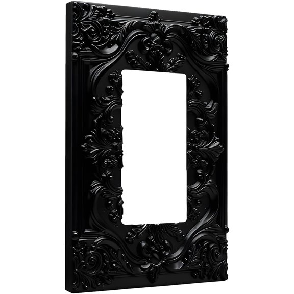 Single Rocker/Decora Outlet Covers Light Switch Covers Decorative Black 3D Floral Embossed 1 Gang Gfci Wall Plate Covers Plug Switchplate Faceplate for Bedroom Home Decor