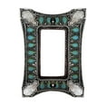 thumbnail image 1 of Single Rocker Switch Decorative Wall Plate - 1-Gang Light Switch Cover in Southwest Tooled Leather and Hand-Painted Faux Turquoise Gemstone Design - Soutwestern &  Inspired Home Decor, 1 of 8