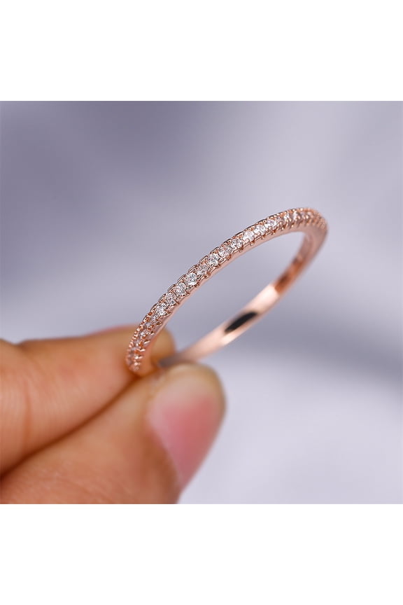 Single Row Small Round Stone Wedding Band Rings For Women Rose Gold Color Simple Fashion Stackable Thin Ring Engagement Jewelry