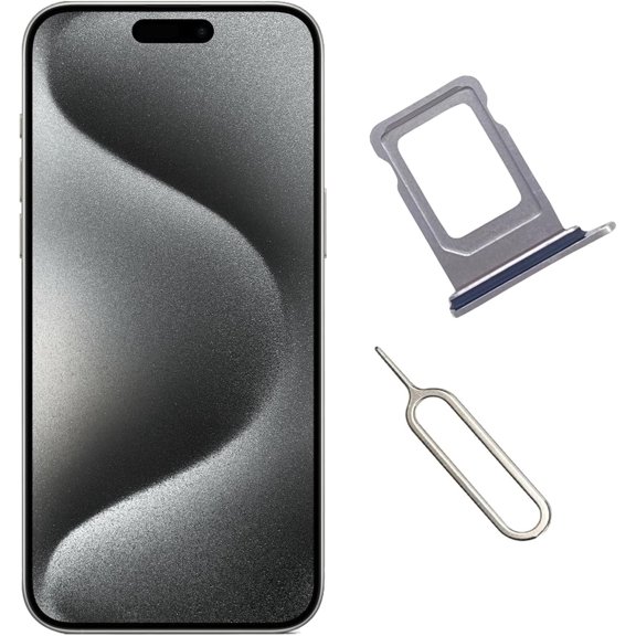 Single SIM Card Tray Holder Slot Replacement Parts for iPhone 15 Pro Max + Open Eject Pin (White Titanium)