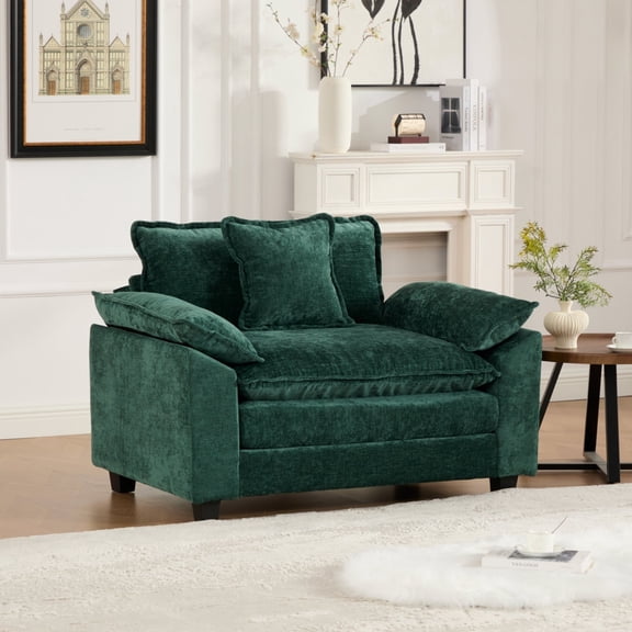 Single Seat Cloud Sofa, Modern Chenille Fabric Sectional Couch, Comfy Double Layer Upholstered Reading Chair, for Living Room Bedroom and Apartment, Green