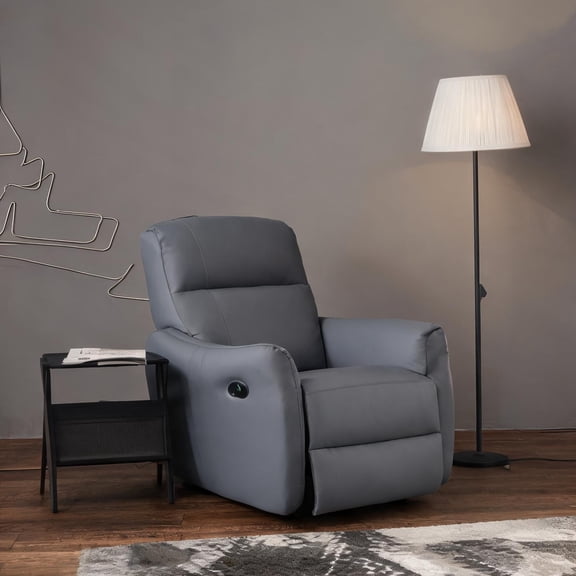 Single Seat Small Space Wall Hugger Recliner, Modern Electric Recliner, PU Leather, Gray-Toned