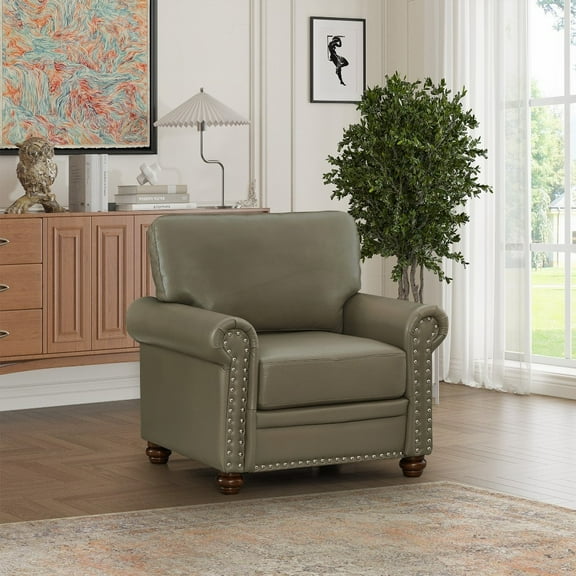 Single Seat Sofa for Living Room in Taupe Faux Leather - High-Quality Solid Wood Legs & Durable Structure