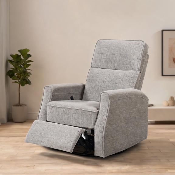 Single-Seat Transitional Swivel Gliding Recliner with Manual Push Back and Fabric Upholstery