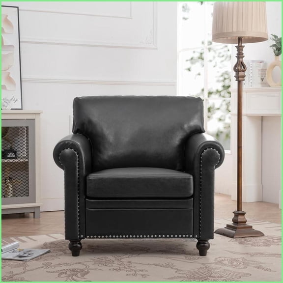 Single Seater Light Luxury PU Sofa - Pocket Spring Seat, Solid Wood Frame for Living Room | Black PU | Wood | Tight Back