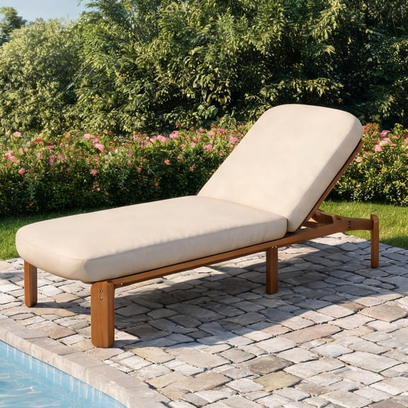 Single Seating Minimalist Rustic Adjustable Outdoor Chaise Lounge, Solid Acacia Wood, Classic Brown for Patio and Poolside