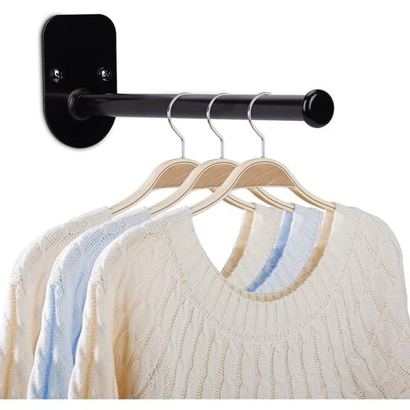 Single Section Stainless Steel Clothes Hanger Storage Rack,Coat Hanger Organizer,Wall Mount Garment Holder Rack Adhesive OR Drilling Installation Black (Length 7.8")