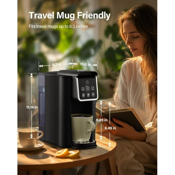 Single Serve Coffee Maker 2.0, Hot and Iced Coffee Machine for K Cup Pods & Ground Coffee, 6 to 14 oz Brew Sizes, 50 oz Removable Water Tank, Bold Brew Setting, Stainless Steel, Black