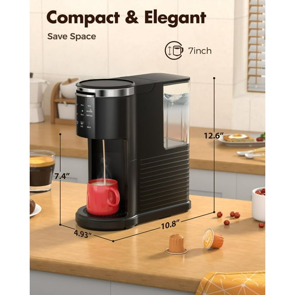 Single Serve Coffee Maker, 2 in 1 Pod Coffee Maker Machine for K-Cup & Ground, 6 to 14oz Brew Sizes, 40oz Removable Water Reservoir, LCD Screen, Self-cleaning, Black
