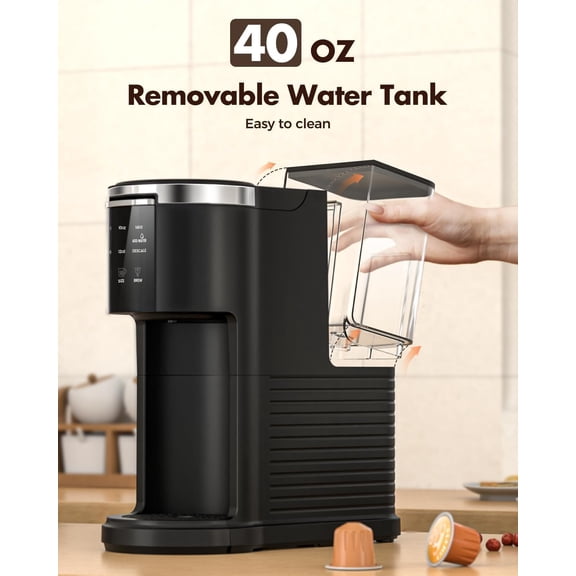 Single Serve Coffee Maker, 2 in 1 Pod Coffee Maker Machine for K-Cup & Ground, 6 to 14oz Brew Sizes, 40oz Removable Water Reservoir, LCD Screen, Self-cleaning, Black