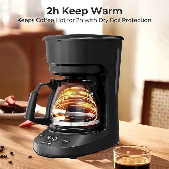 Single Serve Coffee Maker 5 Cup 2in 1 with Auto Cleaning Shut Off for Ground Coffee & Pods 6 to 14oz Brew Sizes Mini One Cup Drip Coffee Maker Black Timer Function, Valentine's Day Gift