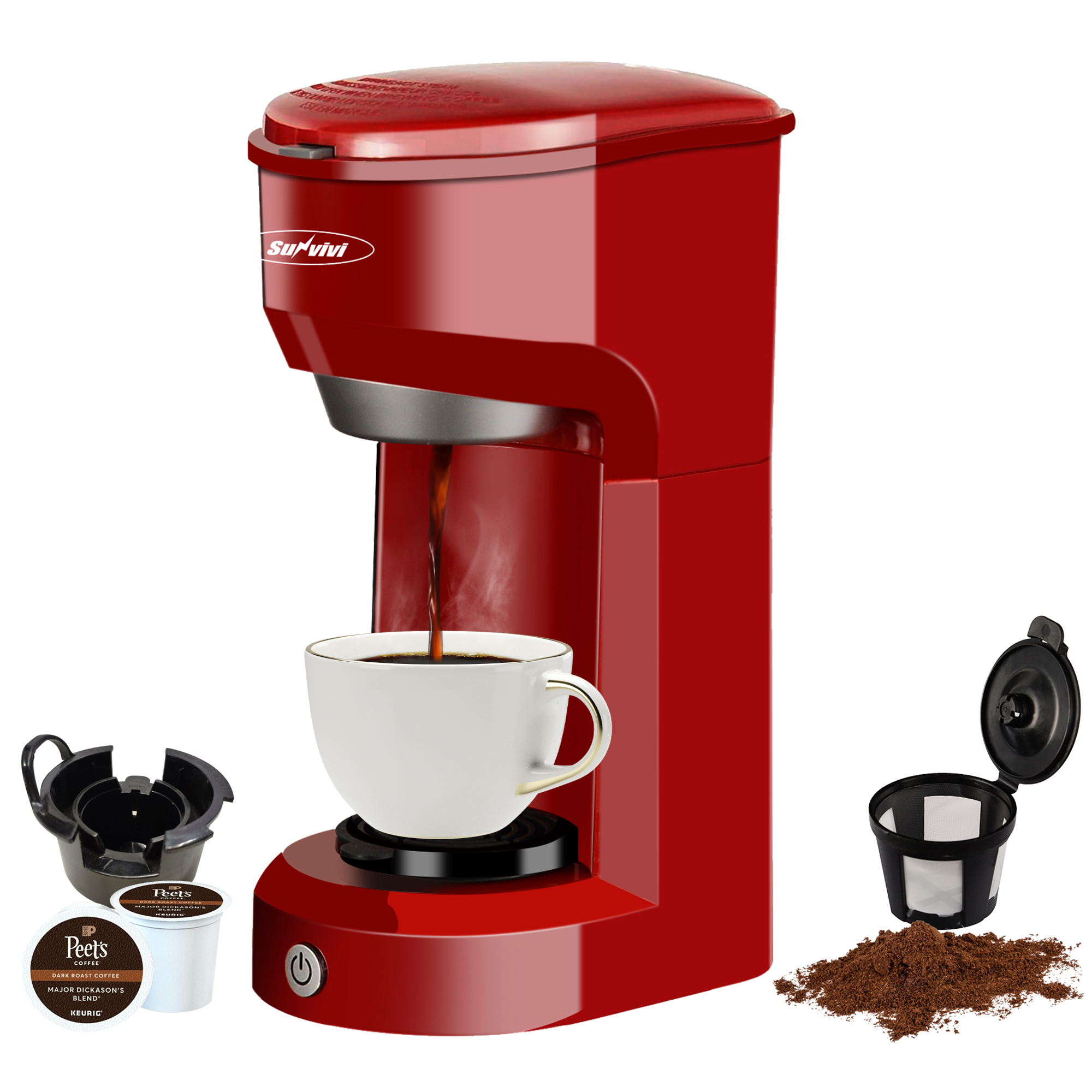 Single Serve Coffee Maker Brewer for Single Cup, K-Cup Coffeemaker with Permanent Filter, 6oz to 14oz Mug, One-Touch Control Button with Illumination, Red - image 1 of 9