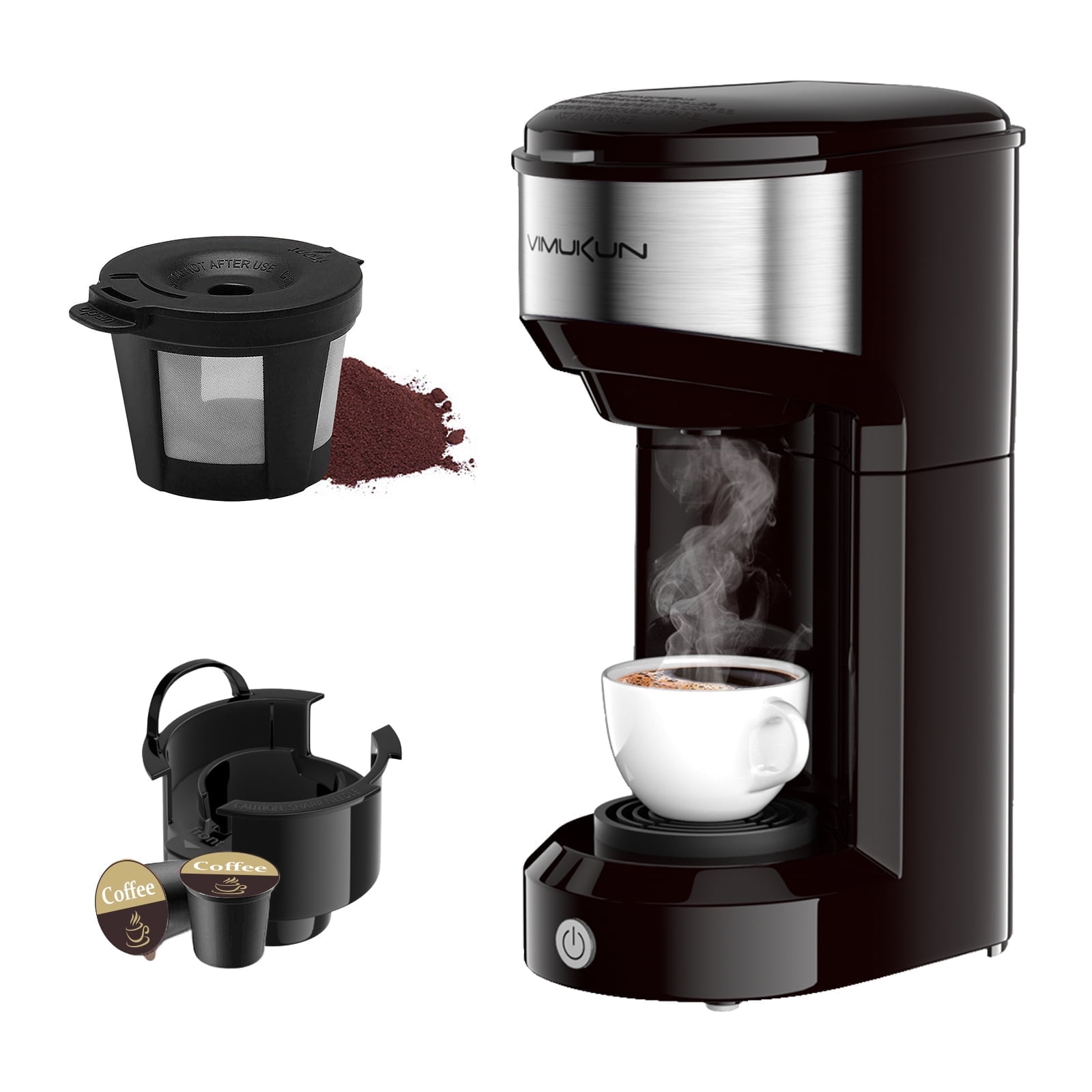 MINI Single Serve Coffee Maker Instant Coffee Maker One Cup for K Cup Ground Coffee Portable Capsule Coffee Machine with 6 to 14oz Reservoir 90