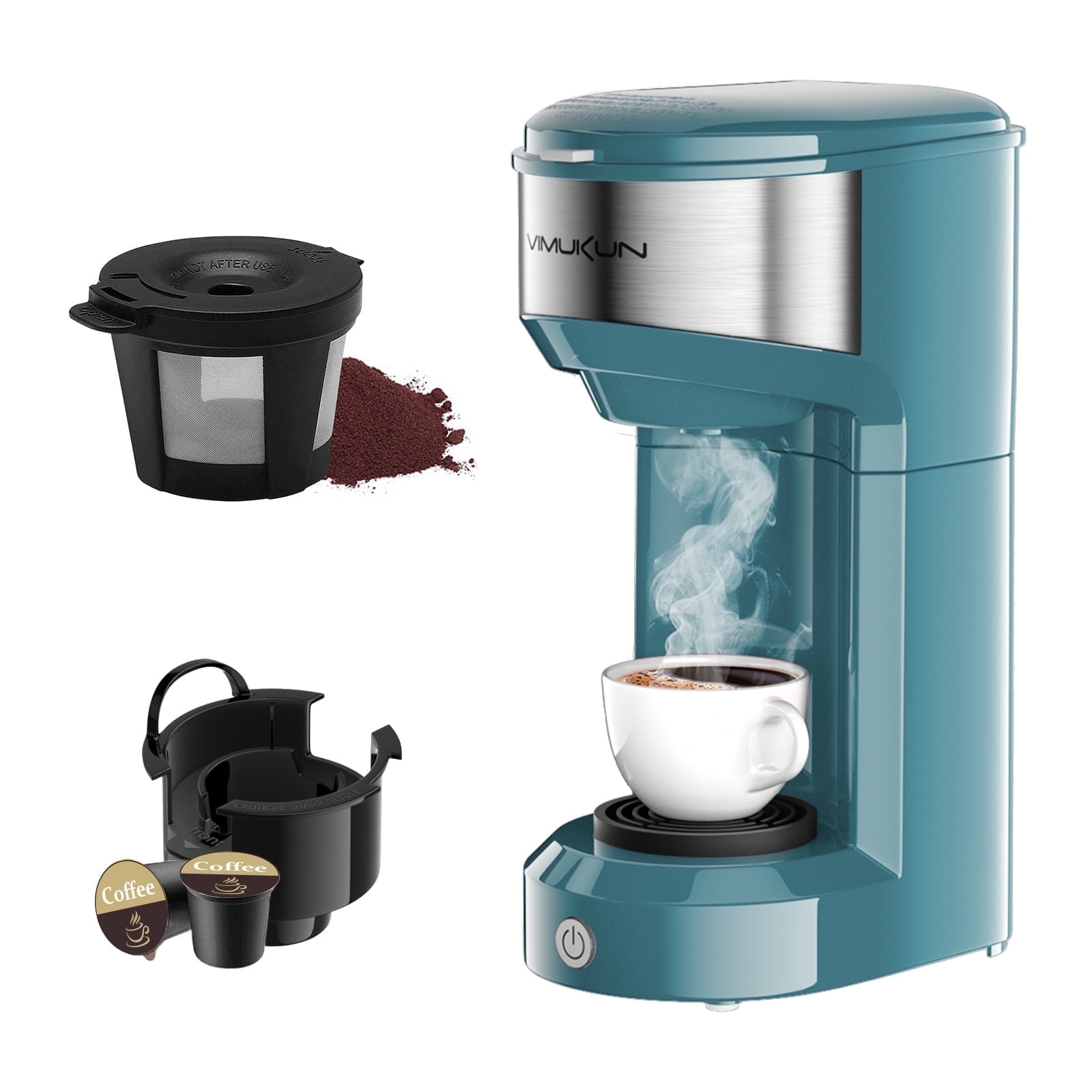 Single Serve Coffee Maker Mini Coffee Brewer for K Cup Single Cup Capsule and Ground Coffee Single Cup Coffee Makers with 6 to 14oz Reservoir Blue