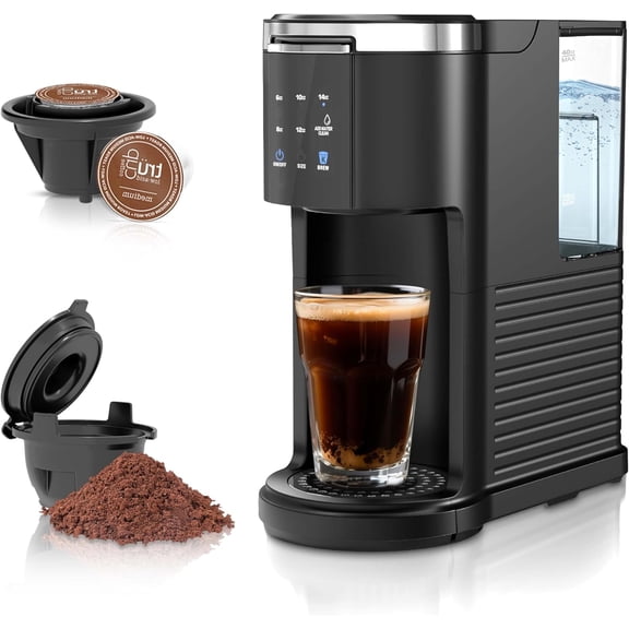 Single Serve Coffee Maker for Capsule and Ground Coffee 6 to 14oz Brew Sizes 40oz Removable Reservoir Fast Brew Compact Design Travel Mug Friendly Black