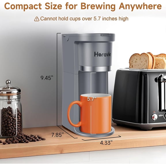 Single Serve Coffee Maker, Fast Brew One Cup Machine for K-Cup & Grounds, 6-12oz Sizes, Descaling Reminder, Viewing Tank, Compact Grey