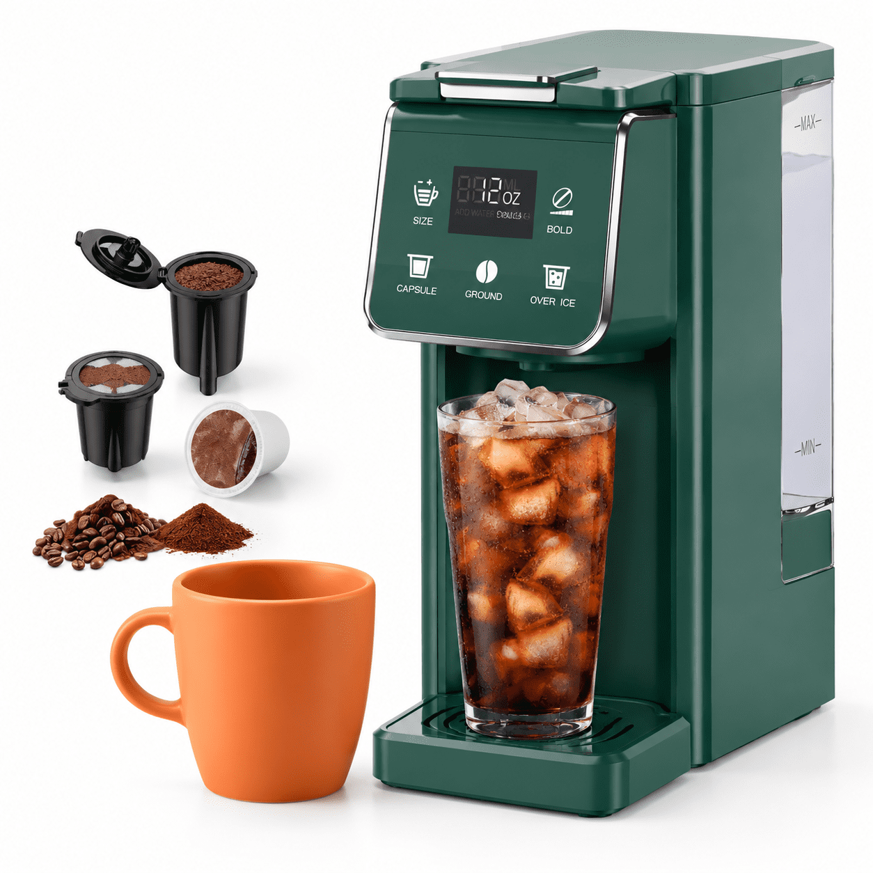 Single-Serve Coffee Maker, Green, 52oz Removable Reservoir, 6-14oz ...
