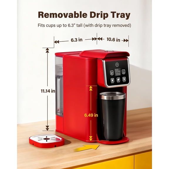 Single Serve Coffee Maker, Hot & Iced Coffee Machine for K Cup and Grounds, 6 to 14 oz Brew Sizes, 50 oz Removable Water Tank, Bold Brew Setting, Pod Coffee Maker with Reusable Filter, Red