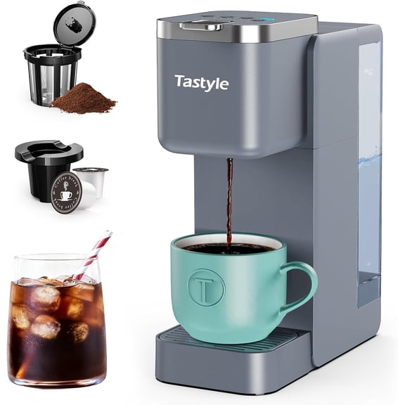 Single Serve Coffee Maker, Iced and Hot Coffee Machine for K Cup & Grounds, Compact Design, 40oz Removable Water Reservoir, 6 to 24 Oz Brew Sizes, Fits 7.3" Travel Mug, Salmon