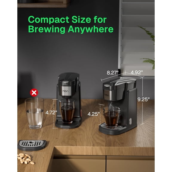 Single Serve Coffee Maker for K-Cup & Ground Coffee, Fast Brew One Cup Coffee & Tea Machine with 10oz Stainless Steel Tank, Compact Design Capsule Coffee Machine, Black