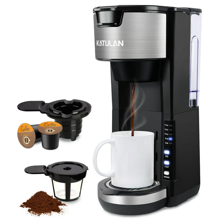 Slim Single Serve Coffee Maker 2 in 1 for K Cup Pod & Ground Coffee, Mini K  Cup Coffee Machine 14 Oz, One Cup Coffee Brewer with One-Bouton Fast  Brewing, Reusable Filter, 800W, CM-206, Black 