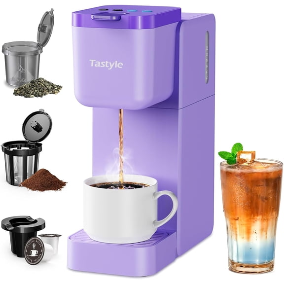 Single Serve Coffee Maker for K Cup, Ground and Tea Leaves, Hot and Iced Coffee Machines with Bold Setting, 6 to 16 Oz Brew Sizes, Compact for Small Spaces, Black (2.0 Version)