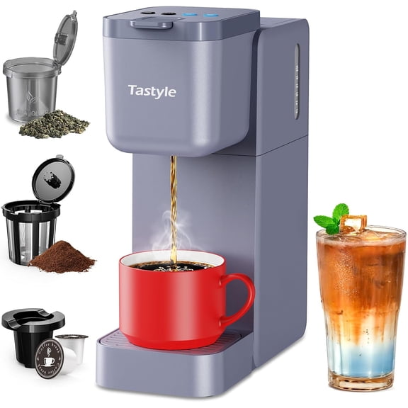 Single Serve Coffee Maker for K Cup, Ground and Tea Leaves, Hot and Iced Coffee Machines with Bold Setting, 6 to 16 Oz Brew Sizes, Compact for Small Spaces, Black (2.0 Version)