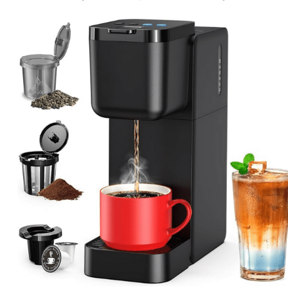 Single Serve Coffee Maker for K Cup, Ground and Tea Leaves, Hot and Iced Coffee Machines with Bold Setting, 6 to 16 Oz Brew Sizes, Compact for Small Spaces, Black (2.0 Version)